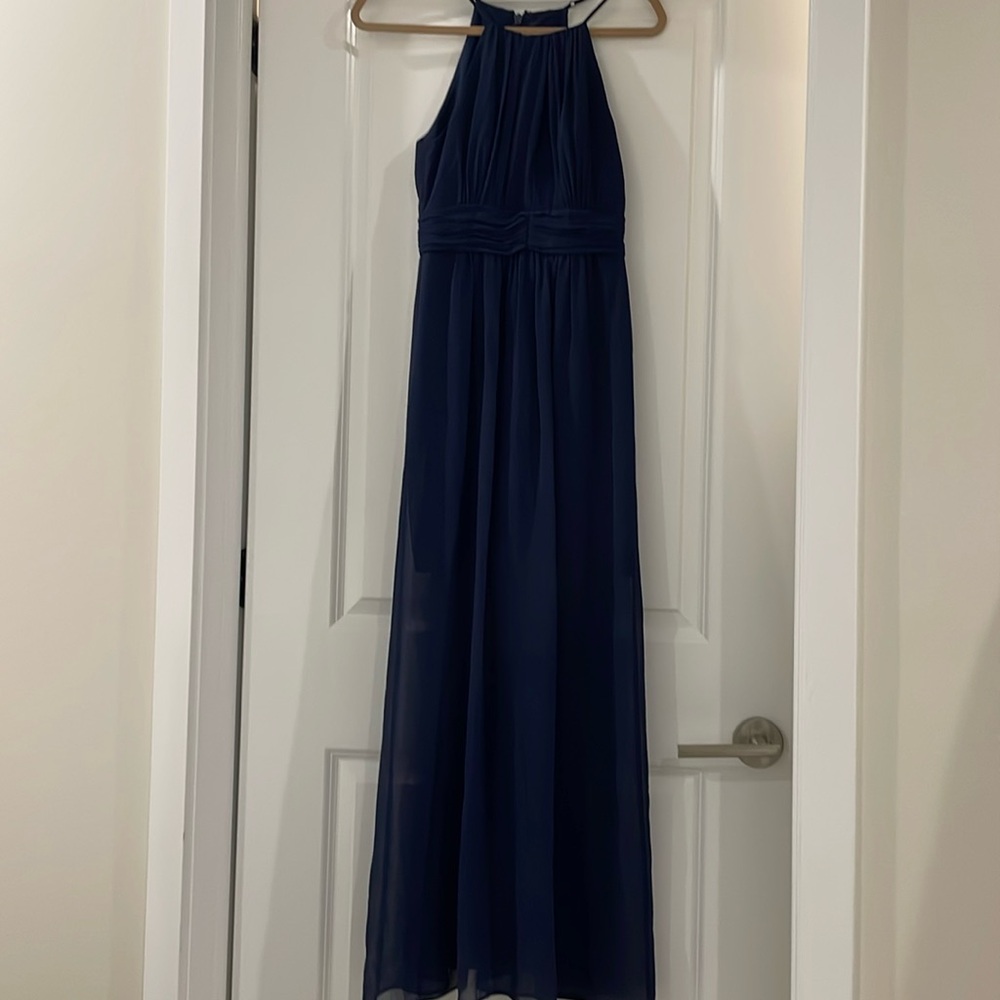 Navy Gown with Sheer Overlay